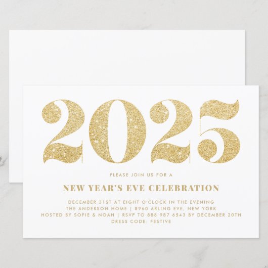Gold Glitter 2023 Uitnodiging voor nieuwjaarsfeest (Voorkant / Achterkant)