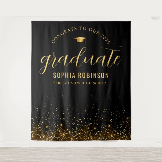 Gold Glitter 2025 Afstuderen afstudeerfeest Wandkleed (Voorkant)