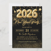 Gold Glitter 2026 New Year Party Invitation Kaart (Voorkant)