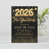 Gold Glitter 2026 New Year Party Invitation Kaart (Staand voorkant)
