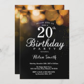 Gold Glitter 20th Birthday Invitation Card Kaart (Voorkant / Achterkant)