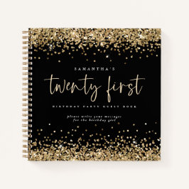 Gold Glitter 21st Birthday Black Guest Book Notitieboek