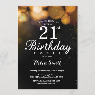 Gold Glitter 21st Birthday Invitation Card Kaart