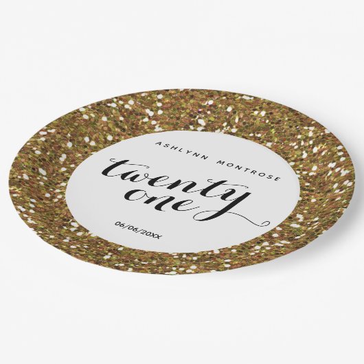 Gold Glitter 21st Birthday Papieren Bordje (Gekanteld)
