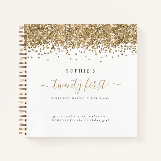 Gold Glitter 21st Birthday Party Guest Book Notitieboek (Voorkant)