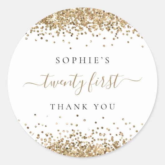 Gold Glitter 21ste verjaardag Dank u Ronde Sticker (Voorkant)