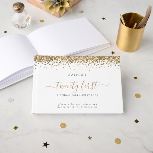 Gold Glitter 21ste verjaardag Gastenboek (Voorkant open)