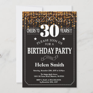 Gold Glitter 30th Birthday Invitation Kaart