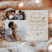 Gold Glitter 3 Photo Christmas Feestdagenkaart