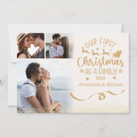 Gold Glitter 3 Photo Christmas Feestdagenkaart (Voorkant)