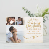 Gold Glitter 3 Photo Christmas Feestdagenkaart (Staand voorkant)