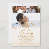 Gold Glitter 3 Photo Christmas Feestdagenkaart (Voorkant)