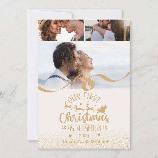 Gold Glitter 3 Photo Christmas Feestdagenkaart (Voorkant)