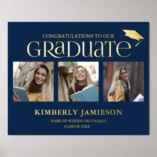 Gold Glitter 3 Welkomstteken foto Afstuderen Folie Afdrukken (Voorkant)