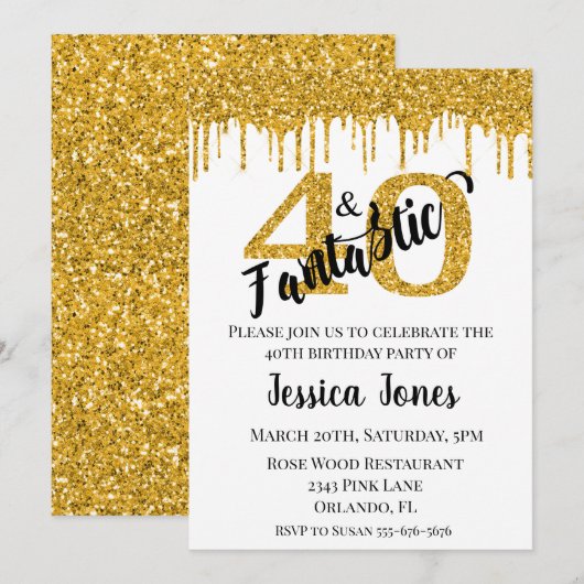 Gold Glitter 40 40 40e verjaardag Kaart (Voorkant / Achterkant)