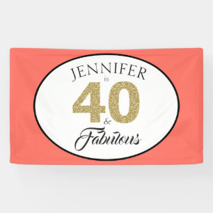 Gold Glitter 40 en Fabulous Coral 40th Birthday Spandoek