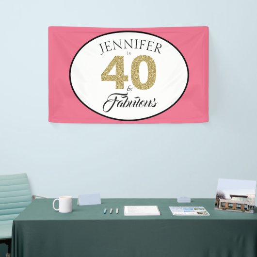 Gold Glitter 40 en Fabulous Pink 40th Birthday Spandoek (Beurs)