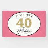 Gold Glitter 40 en Fabulous Pink 40th Birthday Spandoek (Horizontaal)