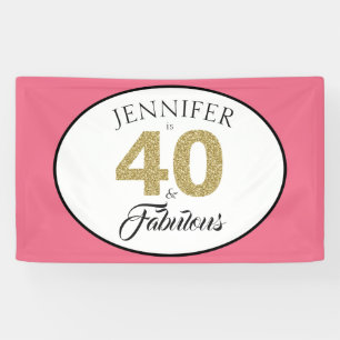 Gold Glitter 40 en Fabulous Pink 40th Birthday Spandoek