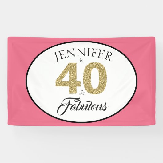 Gold Glitter 40 en Fabulous Pink 40th Birthday Spandoek (Horizontaal)