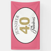 Gold Glitter 40 en Fabulous Pink 40th Birthday Spandoek (Verticaal)