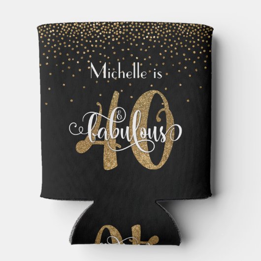 Gold Glitter 40 & Fabulous Typography Birthday Blikjeskoeler (Achterkant)