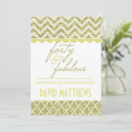 Gold Glitter 40 jaar en Fabulous Birthday Invite Kaart (Staand voorkant)