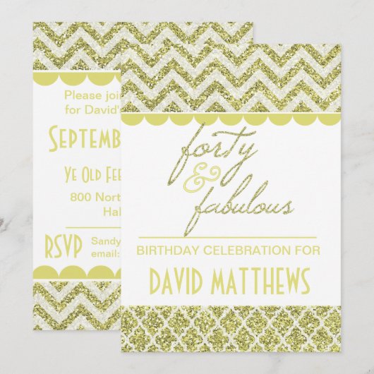 Gold Glitter 40 jaar en Fabulous Birthday Invite Kaart (Voorkant / Achterkant)