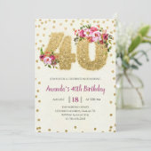 Gold Glitter 40th Birthday Invitation Kaart (Staand voorkant)