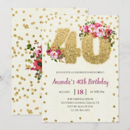 Gold Glitter 40th Birthday Invitation Kaart