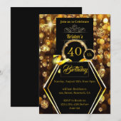 Gold Glitter 40th Birthday Invitation Kaart (Voorkant / Achterkant)