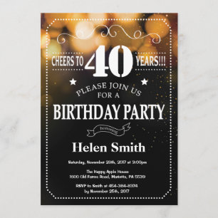 Gold Glitter 40th Birthday Invitation Kaart
