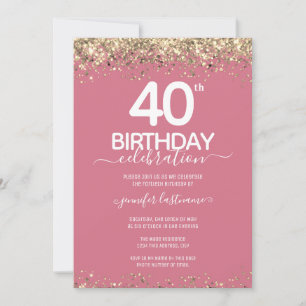 Gold Glitter 40th Birthday Party Invitation Kaart