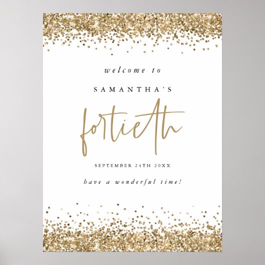 Gold Glitter 40th Birthday Party Welcome Poster (Voorkant)