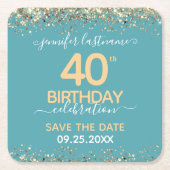Gold Glitter 40th Birthday Save the Date Kartonnen Onderzetters (Voorkant)