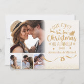 Gold Glitter 4 Photo First Christmas as a Family  Feestdagenkaart (Voorkant)