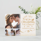 Gold Glitter 4 Photo First Christmas as a Family  Feestdagenkaart (Staand voorkant)