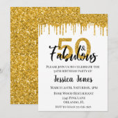 Gold Glitter 50 en Fabulous 50 Birthday party Kaart (Voorkant / Achterkant)