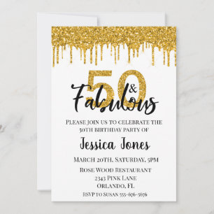 Gold Glitter 50 en Fabulous 50 Birthday party Kaart
