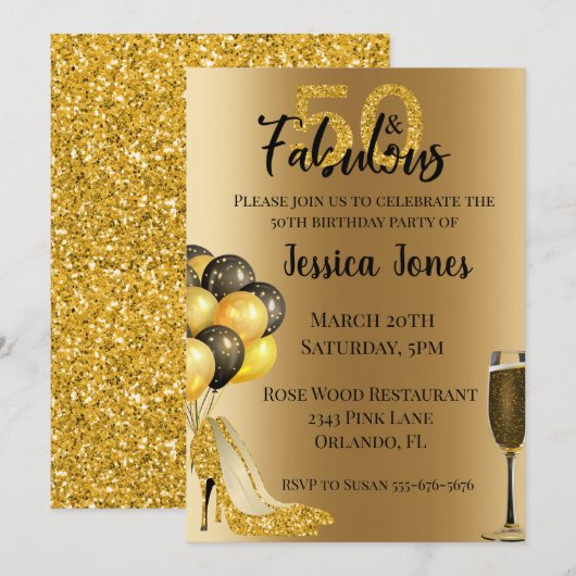 Gold Glitter 50 en Fabulous 50day Gold Kaart (Voorkant / Achterkant)