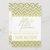 Gold Glitter 50 en Fabulous Birthday Invite Kaart (Voorkant / Achterkant)