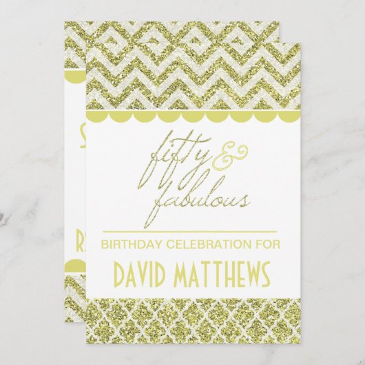 Gold Glitter 50 en Fabulous Birthday Invite Kaart (Voorkant / Achterkant)
