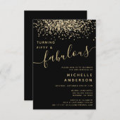 Gold Glitter 50 & Fabulous 50th Birthday Party Kaart (Voorkant / Achterkant)