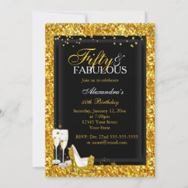 Gold Glitter 50 Fabulous Birthday champagne party Kaart