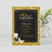 Gold Glitter 50 Fabulous Birthday champagne party Kaart (Staand voorkant)
