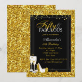Gold Glitter 50 Fabulous Birthday champagne party Kaart (Voorkant / Achterkant)