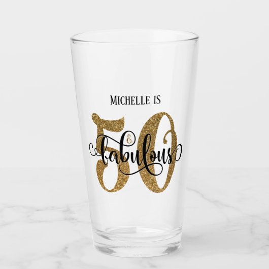 Gold Glitter 50 & Fabulous Birthday met naam Glas (Voorkant)