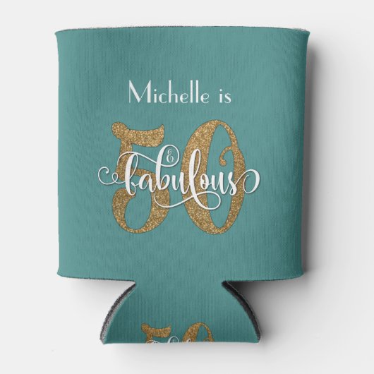 Gold Glitter 50 & Fabulous Blauwgroen Birthday Blikjeskoeler (Voorkant)