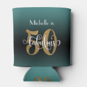 Gold Glitter 50 & Fabulous Blauwgroen Ombre Birthd Blikjeskoeler (Achterkant)