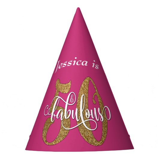 Gold Glitter 50 & Fabulous Typografie op Hot Pink Feesthoedjes (Voorkant)